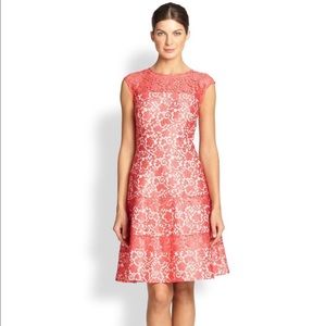 Kay Unger Coral Pink Lace Dress